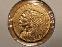 GOLD! 1925-D Indian $2.5 Dollars in About Uncirculated