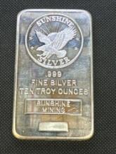 Sunshine Mint 10 Oz 999 Fine Silver Bullion Bar