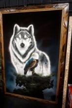 Framed Wolf & Eagle Drawing "Hecho En Mexico"