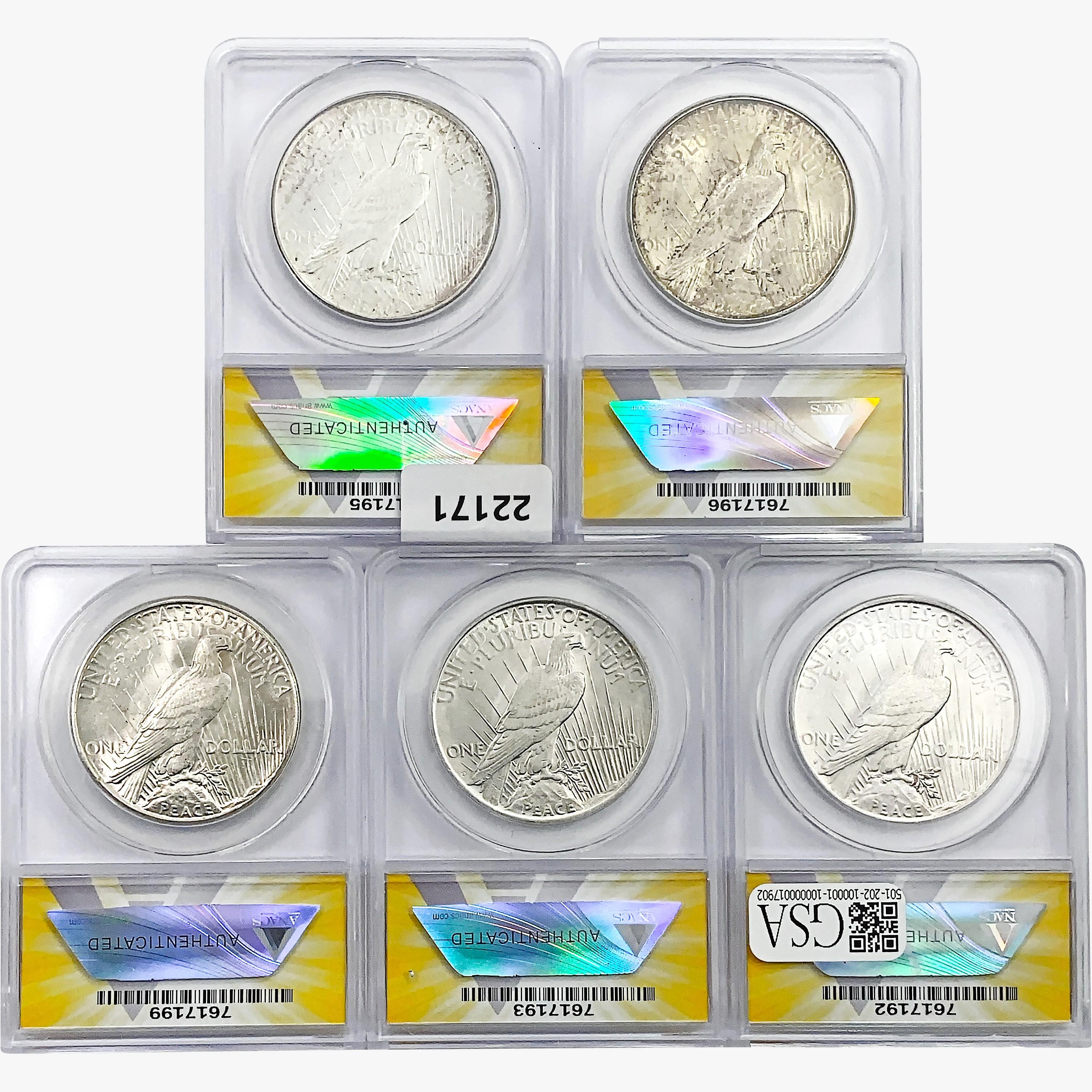 1922 [5] Silver Peace Dollar ANACS AU58