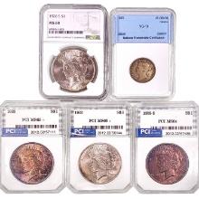 1870-1926 [5] 1 25C, 4 Silver Peace Dollars