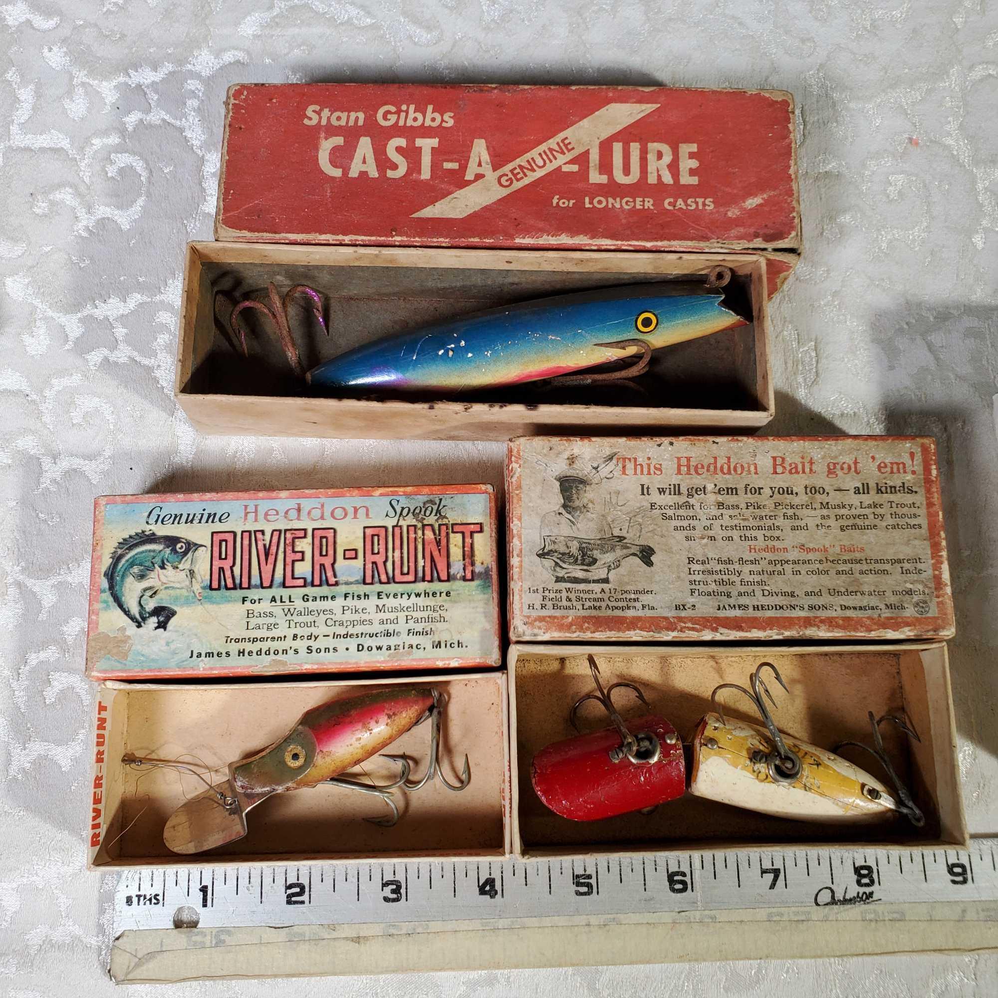 Tray Lot of Vintage Fishing Lures, Table Lighter and More
