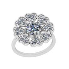 Certified 1.10 Ctw VS/SI1 Diamond 18K White Gold Flower Engagement Halo Ring