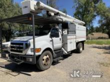 Altec LRV60E70, Over-Center Elevator Bucket mounted behind cab on 2011 Ford F750 Chipper Dump Truck 