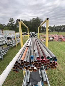ASSTD SIZE COATED AND UNCOATED GALVANIZED PIPE W/ 2.5'X7'X6' METAL PIPE STAND