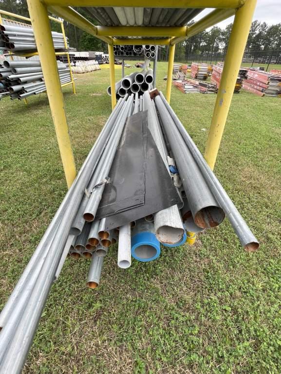 ASSTD SIZE COATED AND UNCOATED GALVANIZED PIPE W/ 2.5'X7'X6' METAL PIPE STAND
