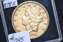 1878-S Liberty Head Twenty Dollar Gold Piece; AU