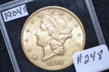 1904-S Liberty Head Twenty Dollar Gold Piece; MS