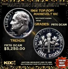 Proof ***Auction Highlight*** 1964 Roosevelt Dime TOP POP! 10c Graded pr70 dcam BY SEGS (fc)