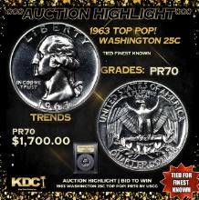 Proof ***Auction Highlight*** 1963 Washington Quarter TOP POP! 25c Graded Perfection By USCG (fc)