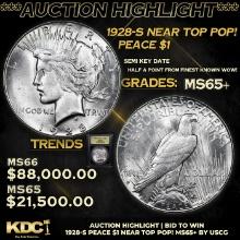 ***Auction Highlight*** 1928-s Peace Dollar Near Top Pop! $1 Graded GEM+ Unc BY USCG (fc)
