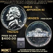 Proof ***Auction Highlight*** 1969-s Jefferson Nickel 5c Graded pr69 dcam BY SEGS (fc)