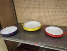 Lot of 3 Items To Include , Vintage 1950s Dansk Kobenstyle Yellow Paella Pan MCM Enamel Cookware