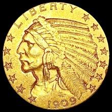 1909-S $5 Gold Half Eagle NEARLY UNCIRCULATED