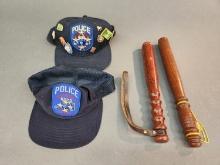 2 NYPD hats and police trudgeons