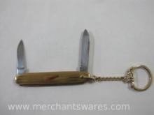 Colonial Prov RI USA Pocket Knife Key Chain, 2 Blade, Gold, 2 oz