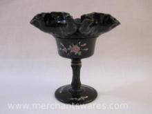 Handpainted Fenton Ruffled Pedestal Compote/Candy Dish, handpainted by J Steven, 13 oz