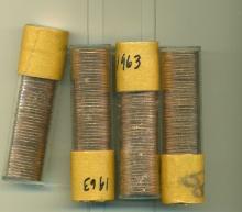 4 UNC ROLLS OF 1963 CENTS