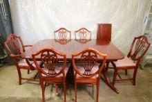 Duncan Phyfe Style Mahogany Dining Table with 6 Chairs & 3 Leaves