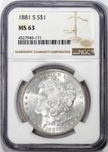 1881-S $1 Morgan Silver Dollar Coin NGC MS63