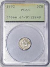 1852 Three Cent Silver Coin PCGS MS63 Old Green Rattler