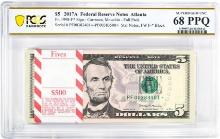 Pack 2017A $5 Federal Reserve STAR Notes Atlanta Fr.1998-F* PCGS Superb Gem UNC 68PPQ