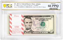 Pack of 2017A $5 Federal Reserve STAR Notes Atlanta Fr.1998-F* PCGS Gem UNC 66PPQ