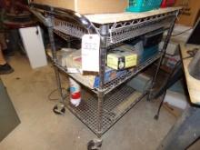 Chrome Wire Rolling Cart, 3-Tier, 18'' X 36'' (With Misc Contents) (Cellar