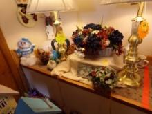 Large Group of Decorations on Wall and Shelf in Corner - Snowmen, Flowers,