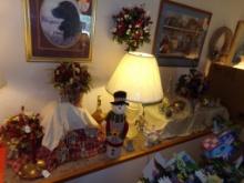 7' Section of Decorations on Shelf and Wall Above - Glasses, Snowmen, Candl