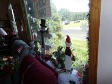 Group of Decorations in Middle Window - Floral, Snowmen, Lights and Plastic