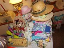 Large Group of Decorative Hats, Gardening Gloves and Wall Decorations (Main