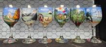 (6) HANDPAINTED (STATE) WINE WATER GOBLETS