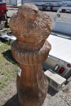 58" Fat Owl on Stump Wood Carving