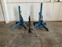 36", 3 TON AIRCRAFT JACKS (1 WORKS PROPERLY) & SHOP BUILT 24" JACK