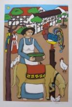 Elke Sommer Floating Donkey Hand Signed Limited Edition Serigraph Folk Art