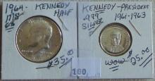1964 Kennedy Half Dollar. .999 Kennedy Medallion