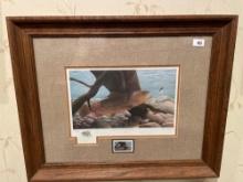 1983 Iowa Trout Stamp Glass Framed Picture-21''X 17''
