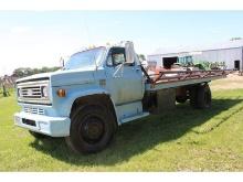1974 Chev. C-60 Truck, Sgl Axle w/4 Speed Hi-Lo Trans. w/20 Ft.Flatbed and Pipe Rd. Bale Carrier