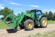 JD 7330 Premium MFWD Tractor w/Cab, JD 741 Self Leveling Loader w/8 Ft. Bucket & Grapple, 6,726