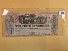1863 State of Georgia One Dollar Note