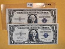 Two Consecutive, Crisp Uncirculated, One Dollar STAR REPLACEMENT Silver Certificates
