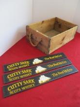 Rope Handle Wooden Box w/ Cutty Sark Whiskey Bar Mats