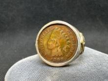 1892 Indian Head Wheat Penny Silver 925 Ring 18.64 Grams Size 9