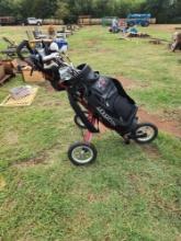 rolling golf bag and clubs