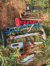 assorted tools and air pump