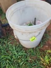 plastic buckets and assorted nails and screws