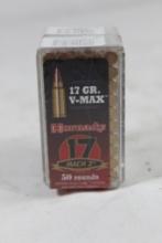 Two boxes of Hornady 17 Mach 2, 17gr V-Max, count 100.