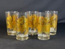 (5) Vintage mid century pokee yellow drinking glasses
