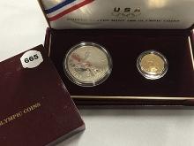 1988 US Mint Olympic Proof 2 Coin Set silver dollar & 1/4 oz gold w/OGP